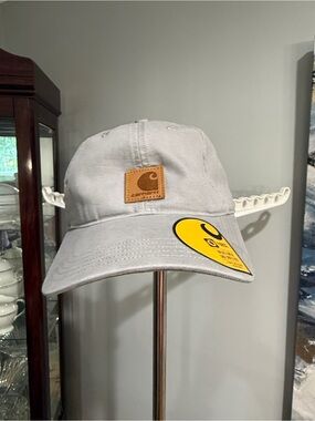 NWT Carhartt Light Gray Canvas Cap with Tan Leather Patch